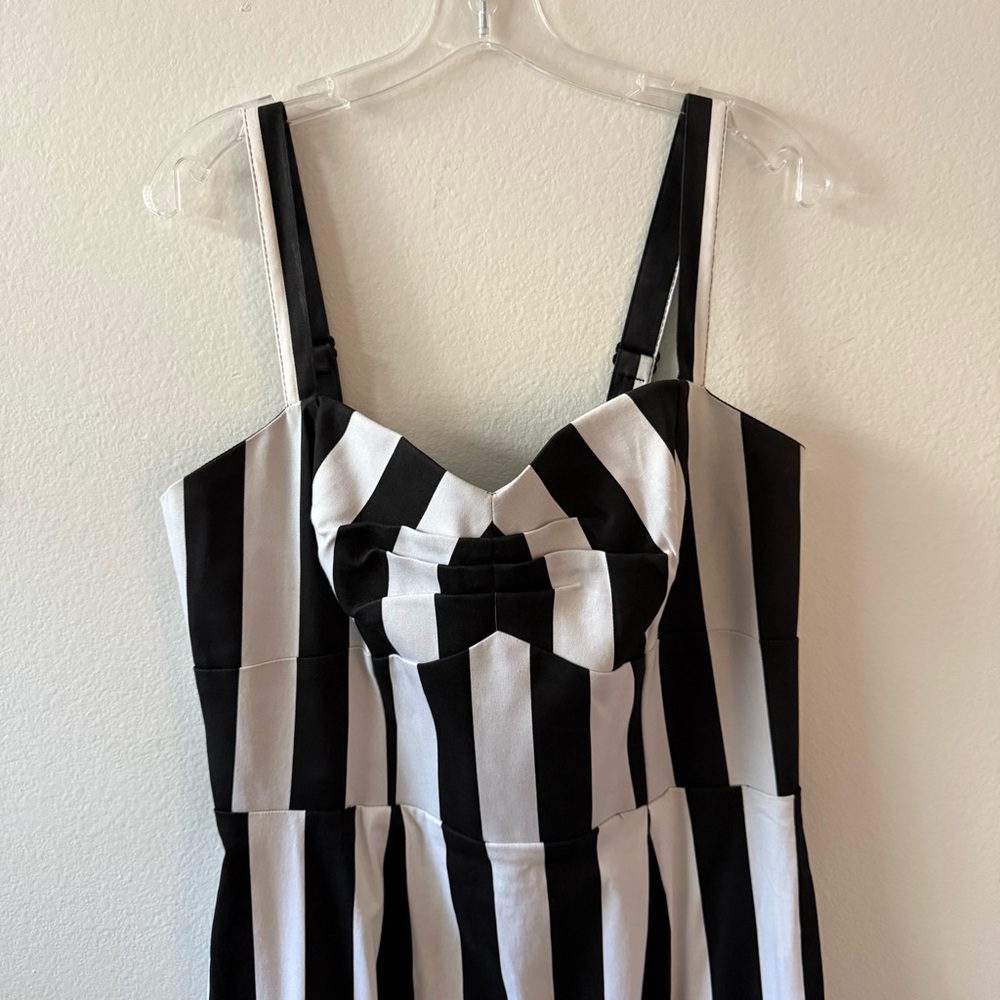 Black and White Striped Peplum Midi Dress - Picture 5 of 13